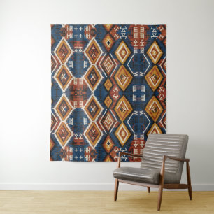 Erdiger Indigo-Nomade – Artisanaler Stammes-Patchw Wandteppich