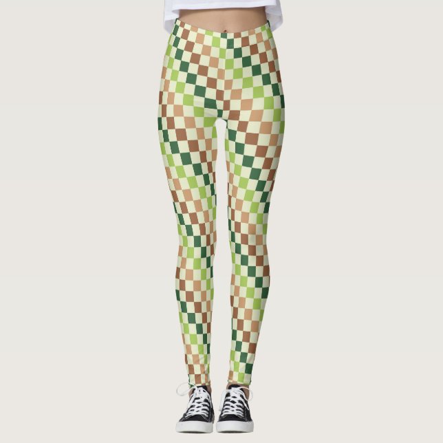 Erdiger Regenbogen-Diagonal-Schachbrettmuster Leggings (Vorderseite)