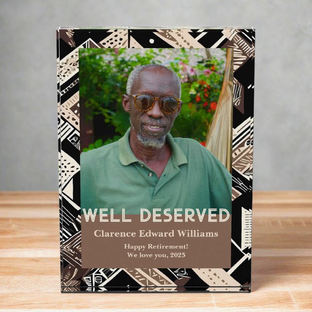 Erdiges geometrisches Ruhestandsgeschenk für schwa Fotoblock (Earthy Geometric Retirement Gift for Black Dad Photo Block)