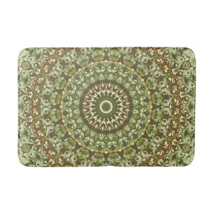 Erdiges Grün und Braunes Mandala-Musterdesign Badematte