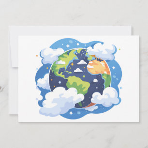 Erdillustration mit Wolken im Weltraum Einladung