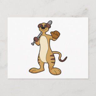 Erdmännchen als Baseballspieler mit Baseballschläg Postkarte
