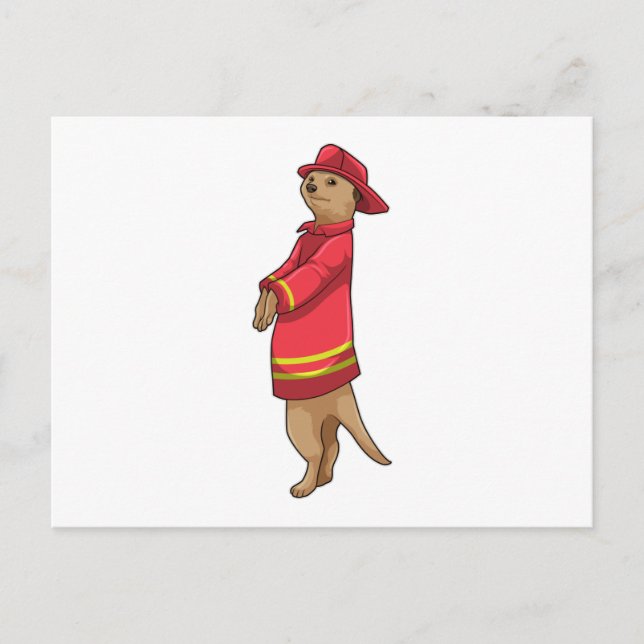 Erdmännchen als Feuerwehrmann mit Helm Postkarte (Vorderseite)