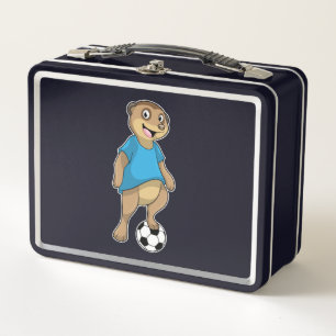 Erdmännchen als Fußballspieler mit Fußball Metall Brotdose