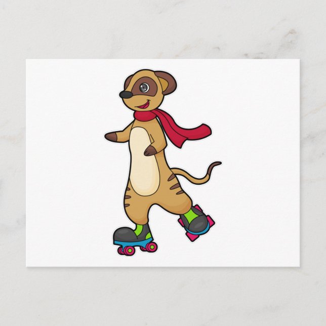 Erdmännchen als Skater mit Rollschuhen Postkarte (Vorderseite)