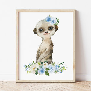 Erdmännchen, Safari, Dschungel, Blaue Blumen, Jung Poster