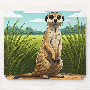 Erdmännchen steht wachsam in einem Grasfeld Mousepad