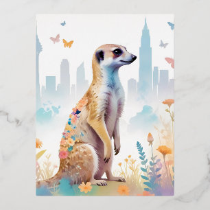 Erdmännchen Vintage Tier Natur Umwelt Dekor  Folien Feiertagspostkarte