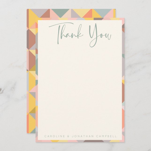 erdneutral-rustikal-geometrisch-stylische Hochzeit Dankeskarte (Vorne/Hinten)