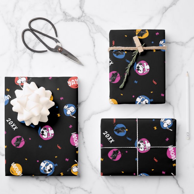 Erdnuss Snoopy Abschlussfeier Muster Geschenkpapier Set (Vorderseite)