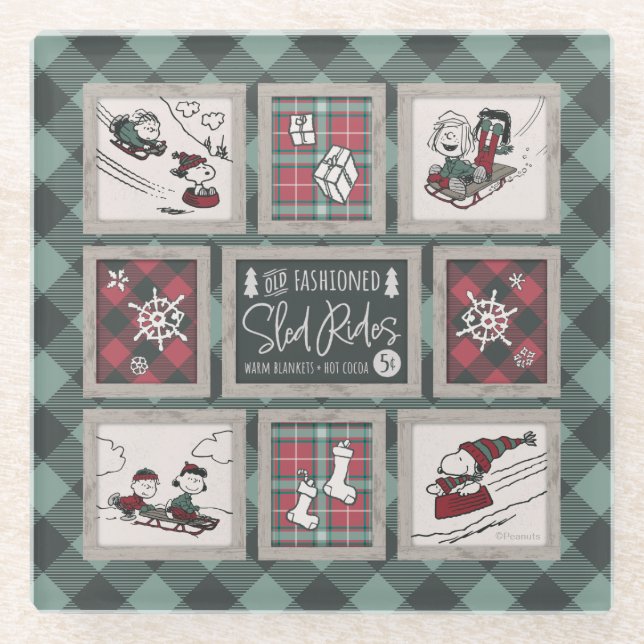 Erdnüsse | Alt modisches Schlittelwegmuster Glasuntersetzer (Vorderseite)