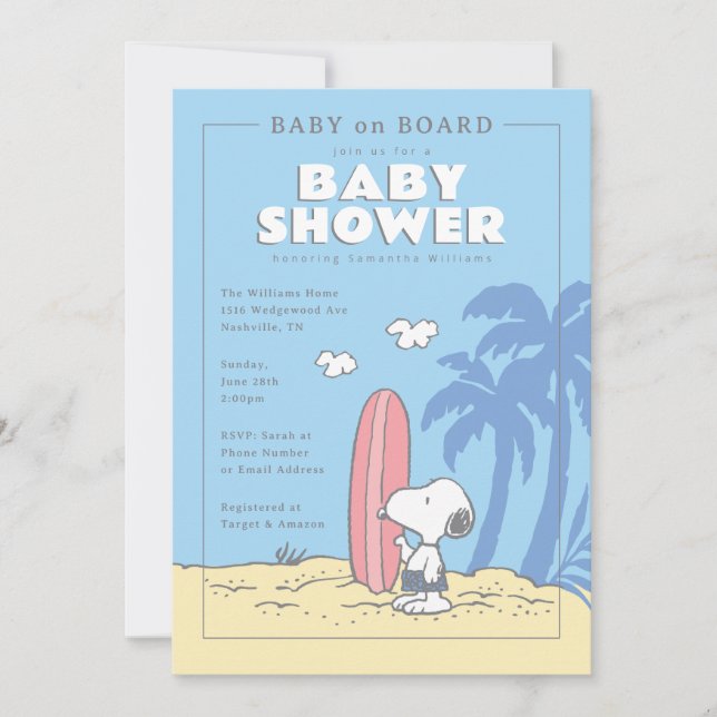 Erdnüsse | Baby an Bord Snoopy Summer Baby Dusche Einladung (Vorderseite)