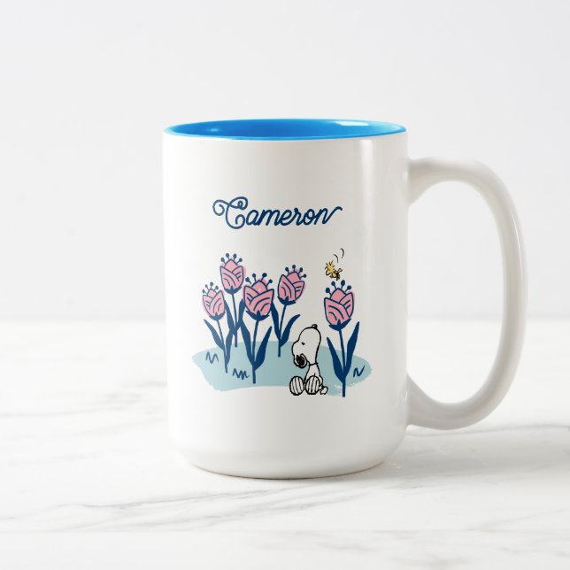 Erdnüsse - Blume | Name hinzufügen Zweifarbige Tasse (Rechts)