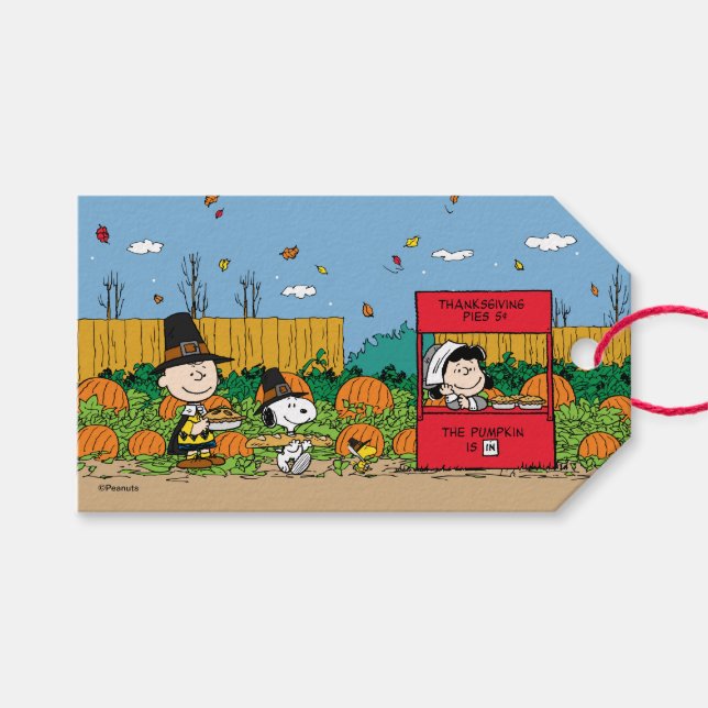 Erdnüsse | Charlie Brown Erntedank | Name hinzufüg Geschenkanhänger (Vorderseite (Horizontal))