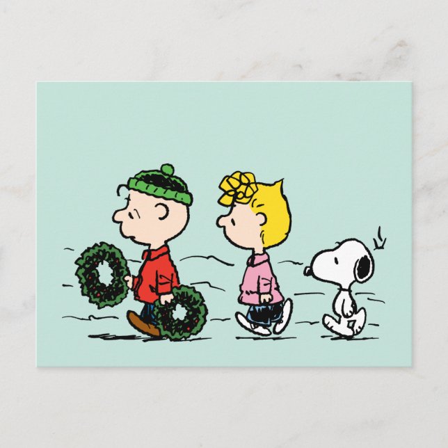 Erdnüsse | Charlie Brown, Sally & Snoopy Feiertagspostkarte (Vorderseite)