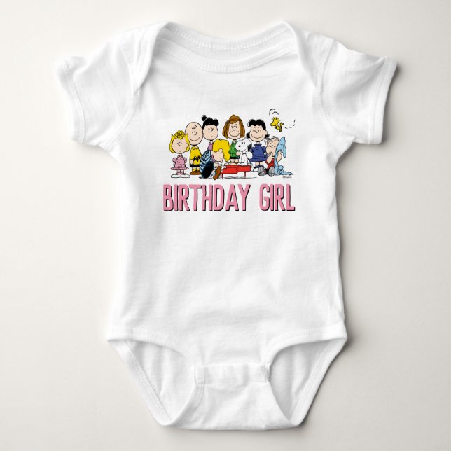 Erdnüsse | Charlie Brown und Gang Birthday Girl Baby Strampler (Vorderseite)