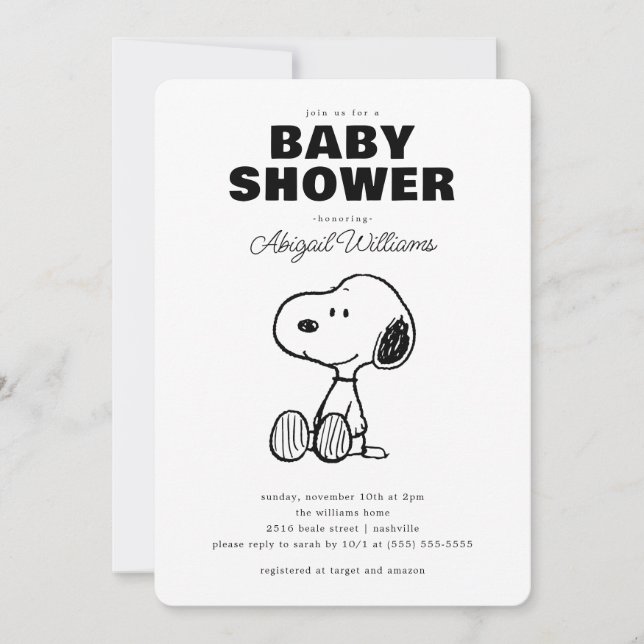 Erdnüsse | einfache Snoopy Baby Dusche Einladung (Vorderseite)