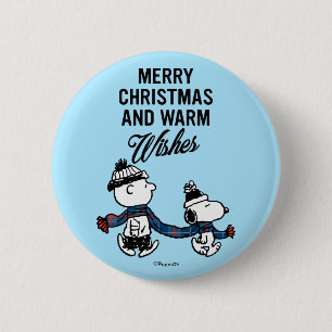 Erdnüsse   Frohe Weihnachten Snoopy & Charlie Brow Button