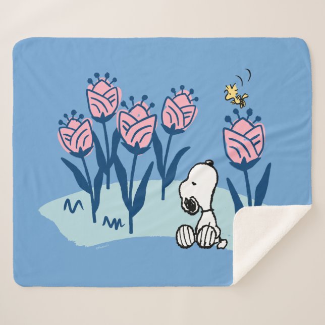 Erdnüsse | Garten mit Snoopie und Holzblumen Sherpadecke (Vorderseite (Horizontal))