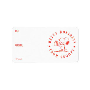 Erdnüsse   Happy Holidays from Snoopy Gift Tag Adressaufkleber