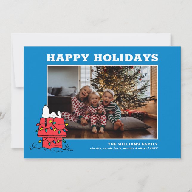 Erdnüsse | Hundehütte Snoopy mit Licht Feiertagskarte (Vorderseite)