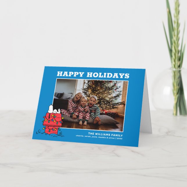 Erdnüsse | Hundehütte Snoopy mit Licht Feiertagskarte (Vorderseite)