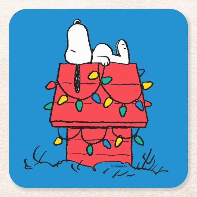 Erdnüsse | Hundehütte Snoopy mit Licht Rechteckiger Pappuntersetzer (Vorderseite)