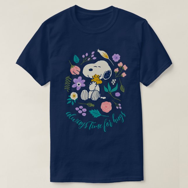 Erdnüsse im Blut | Snoopy & Woodstock Blume Umarmu T-Shirt (Design vorne)