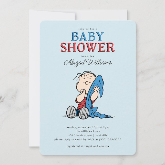 Erdnüsse | Linus and Blanket Boy Baby Shooter Einladung (Vorderseite)
