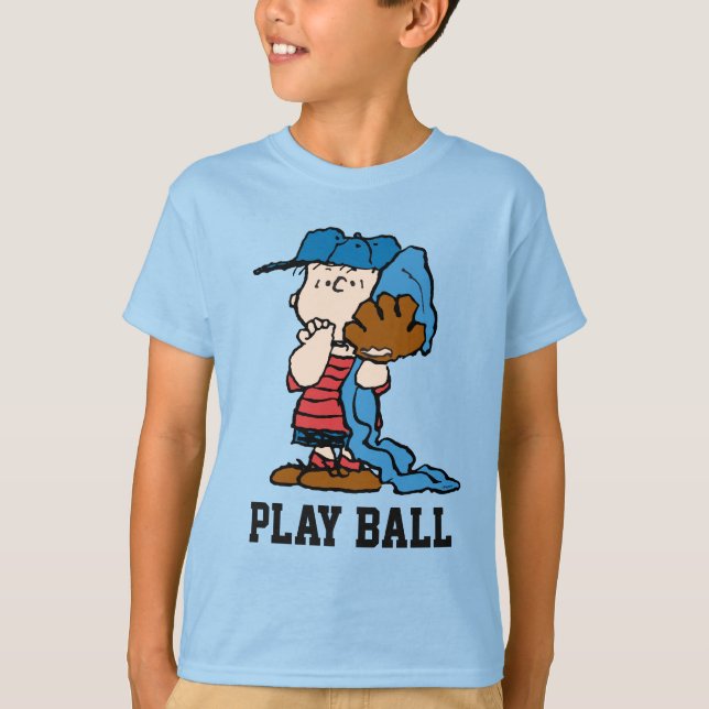 Erdnüsse | Linus in seinem Baseballgestänge T-Shirt (Vorderseite)