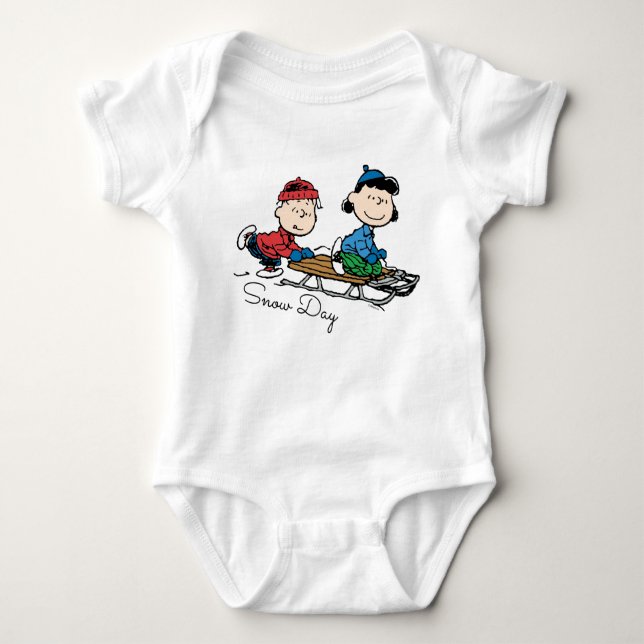 Erdnüsse | Linus & Lucy Sled Riding Baby Strampler (Vorderseite)