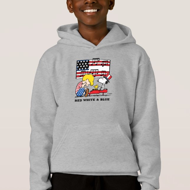 Erdnüsse | Patriotic Schroeder, Woodstock & Snoopy Hoodie (Vorderseite)