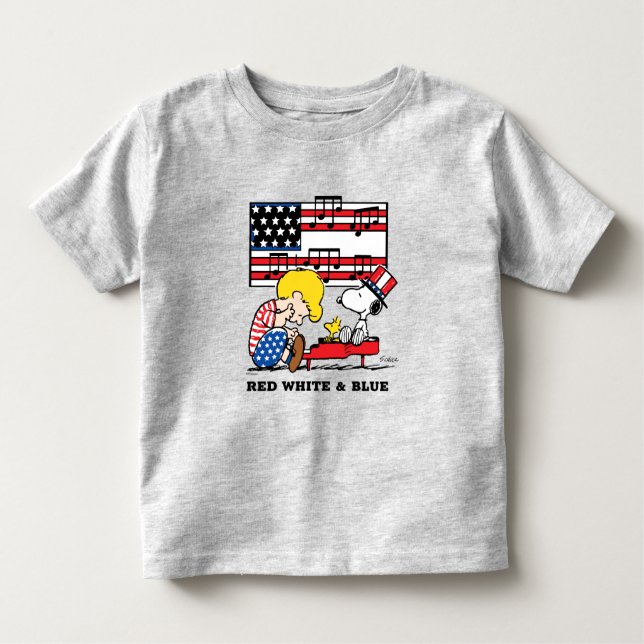 Erdnüsse | Patriotic Schroeder, Woodstock & Snoopy Kleinkind T-shirt (Vorderseite)
