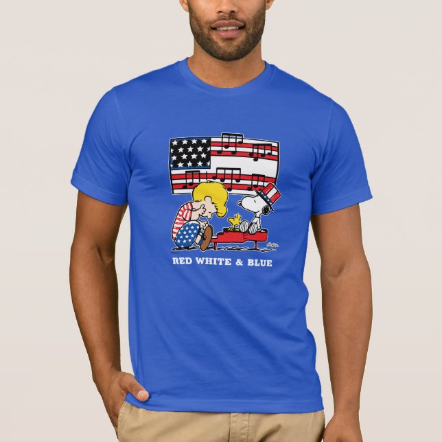 Erdnüsse | Patriotic Schroeder, Woodstock & Snoopy T-Shirt (Vorderseite)