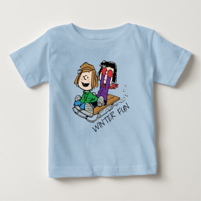 Erdnüsse | Peppermint Patty & Marcie Sled Riding Baby T-shirt (Vorderseite)