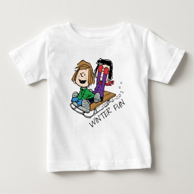 Erdnüsse | Peppermint Patty & Marcie Sled Riding Baby T-shirt (Vorderseite)