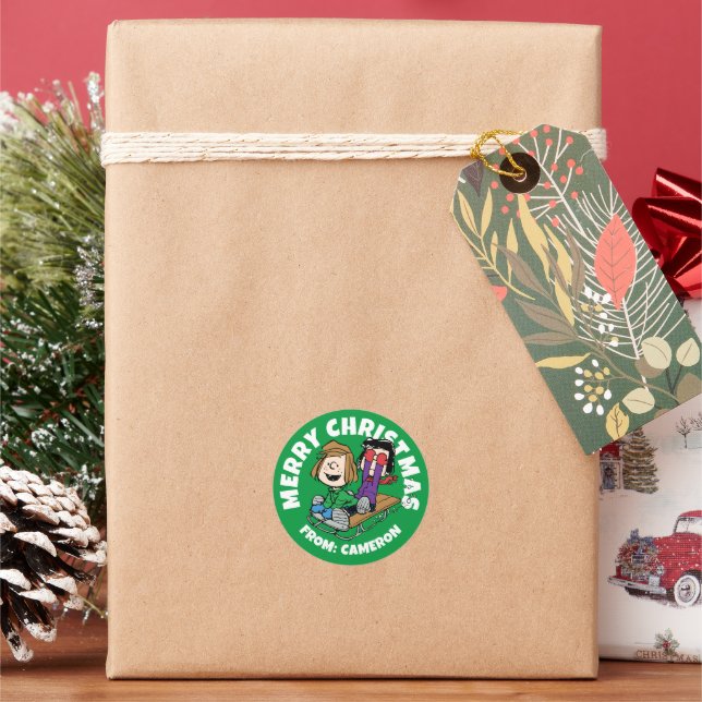 Erdnüsse | Peppermint Patty & Marcie Sled Riding Runder Aufkleber (Feiertag)