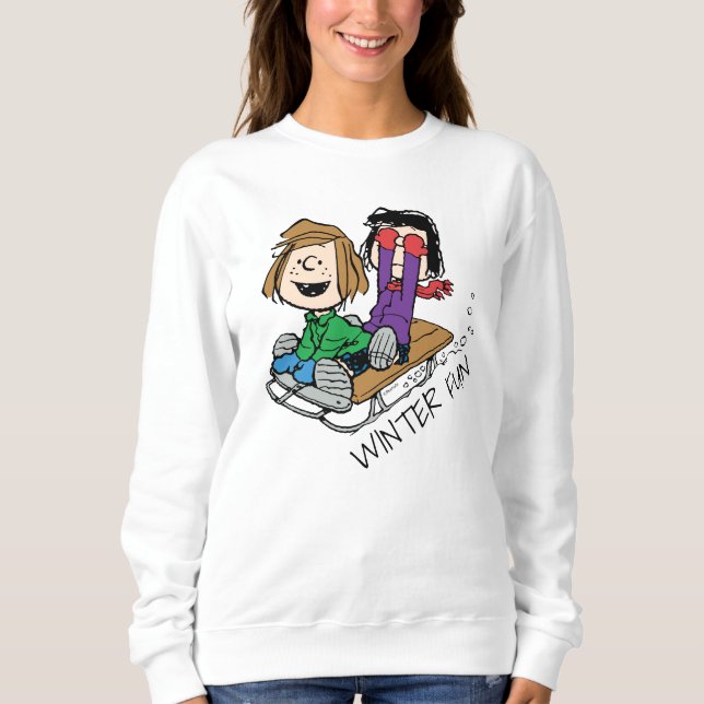 Erdnüsse | Peppermint Patty & Marcie Sled Riding Sweatshirt (Vorderseite)