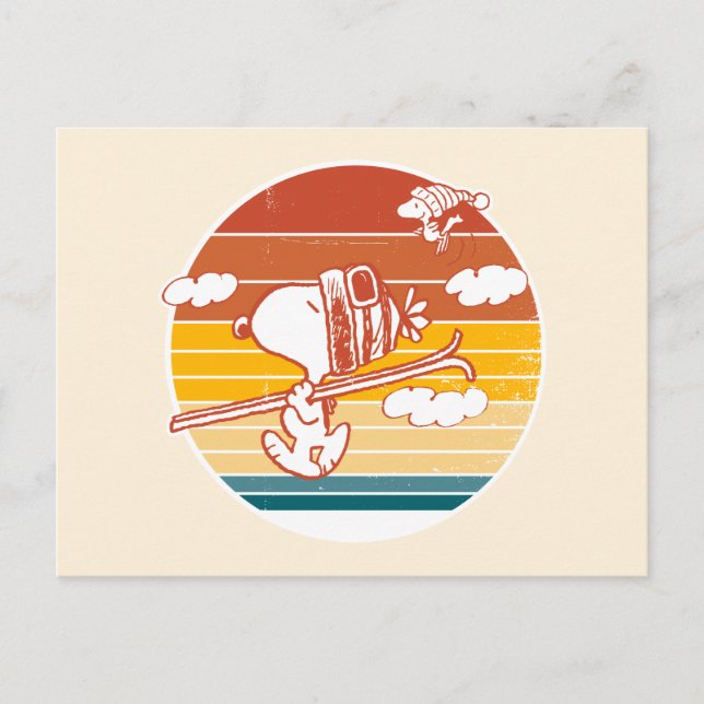 Erdnüsse | Skitour Snoopy & Woodstock Postkarte (Vorderseite)