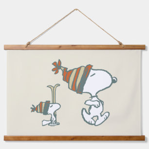 Erdnüsse   Skitour Snoopy & Woodstock Wandteppich Mit Holzrahmen