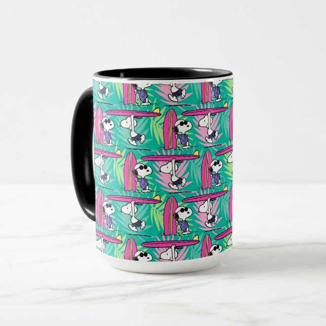 Erdnüsse | Snoopy Aquamarin Surfmuster Tasse (Vorderseite Links)
