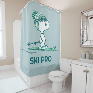Erdnüsse Snoopy auf Skis Duschvorhang