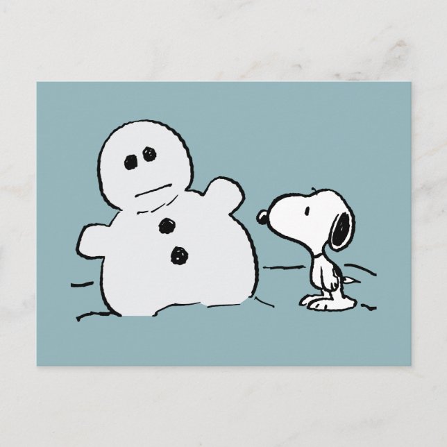 Erdnüsse | Snoopy baut einen Schneemann Postkarte (Vorderseite)