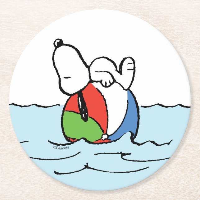 Erdnüsse | Snoopy Beach Ball Beach Runder Pappuntersetzer (Vorderseite)