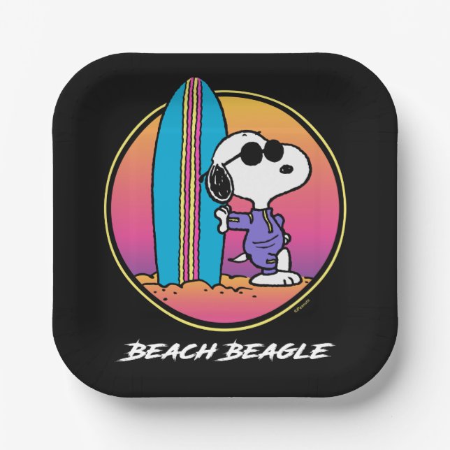 Erdnüsse | Snoopy Beach Beagle Pappteller (Vorderseite)