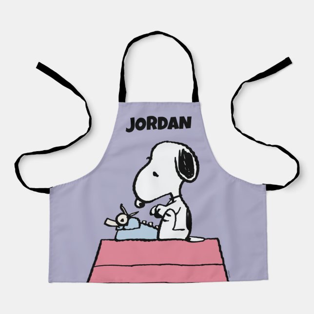 Erdnüsse | Snoopy bei der Schreibmaschine | Name h Schürze (Vorderseite)