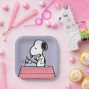 Erdnüsse   Snoopy bei der Schreibmaschine Pappteller