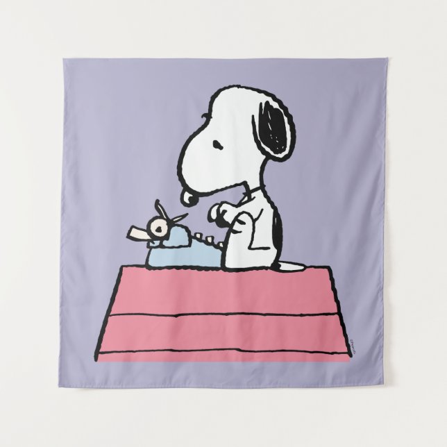 Erdnüsse | Snoopy bei der Schreibmaschine Wandteppich (Vorderseite)