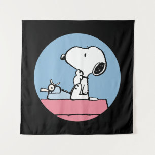 Erdnüsse Snoopy bei der Schreibmaschine Wandteppich