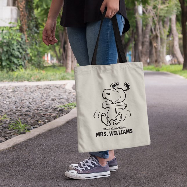 Erdnüsse | Snoopy Bester Lehrer Personalisiert Tragetasche (Person carrying tote bag)